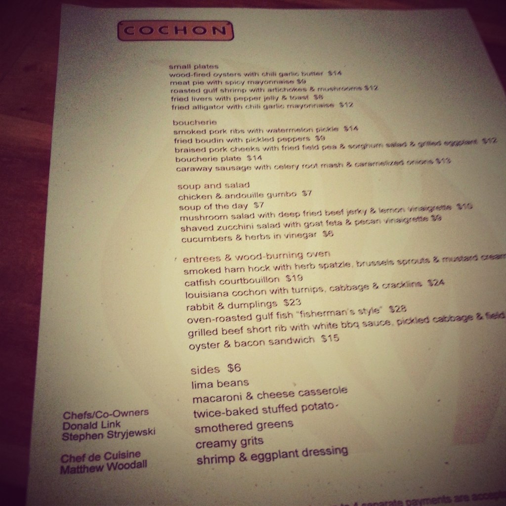 Cochon New Orleans Menu